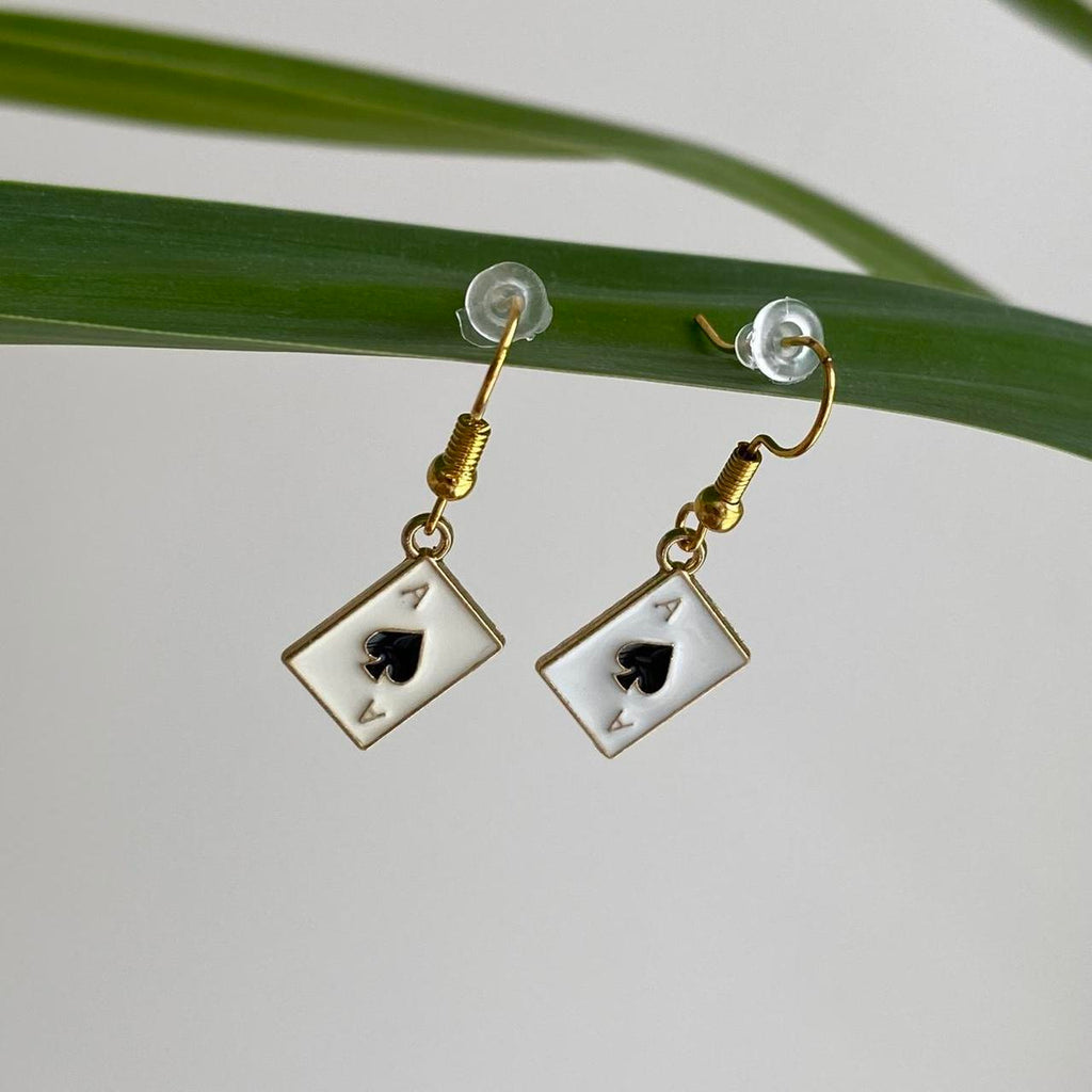 Ace Of Spades Poker Card Dangle Earrings With Gold - Image 2