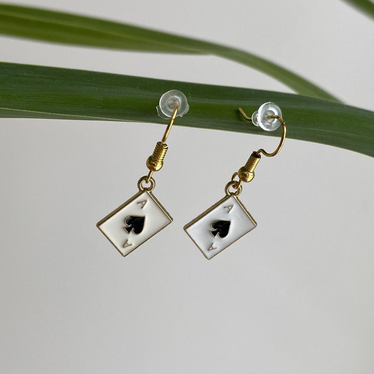 Ace Of Spades Poker Card Dangle Earrings With Gold - Image 2