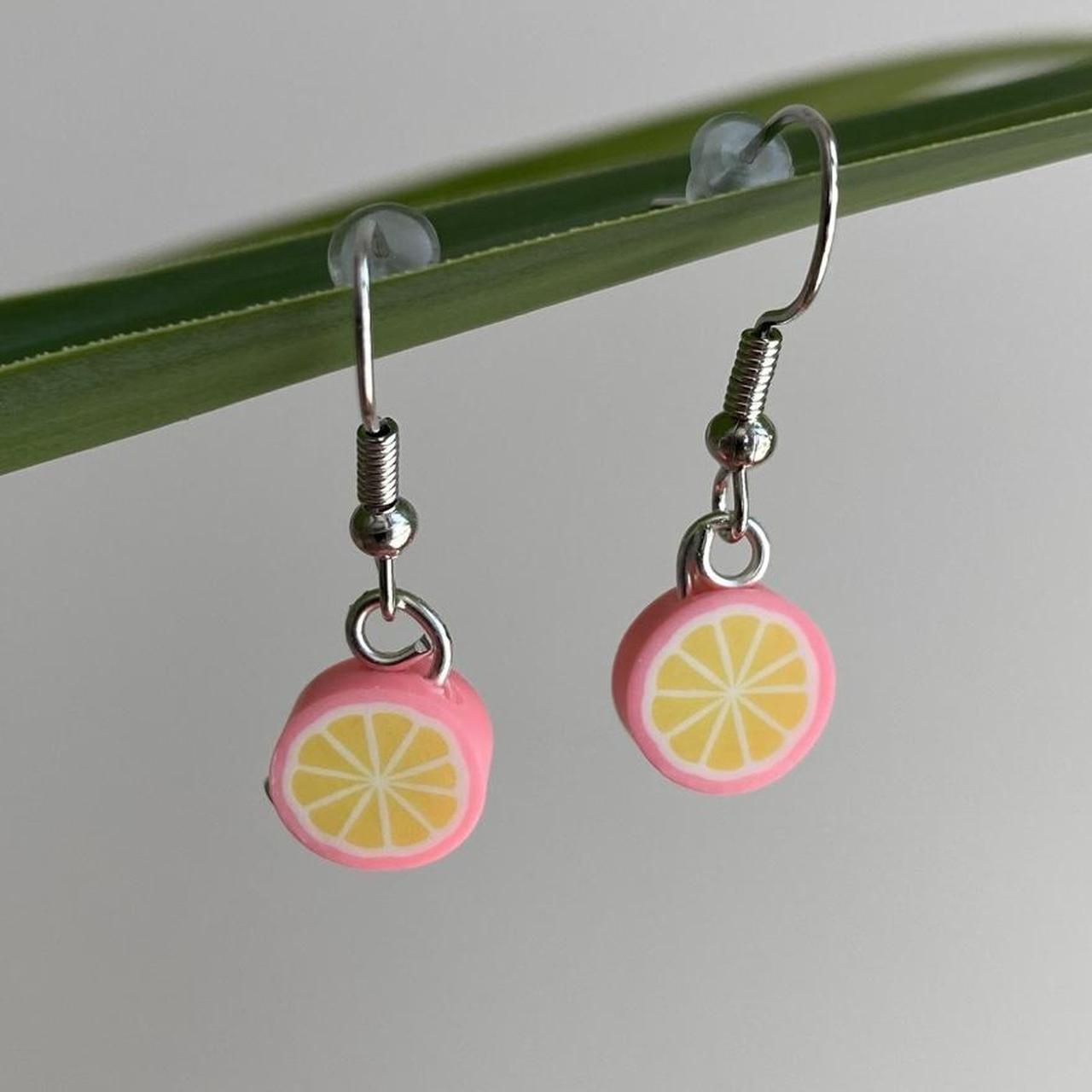 Pink Grapefruit Fruit Polymer Clay Dangle Earrings