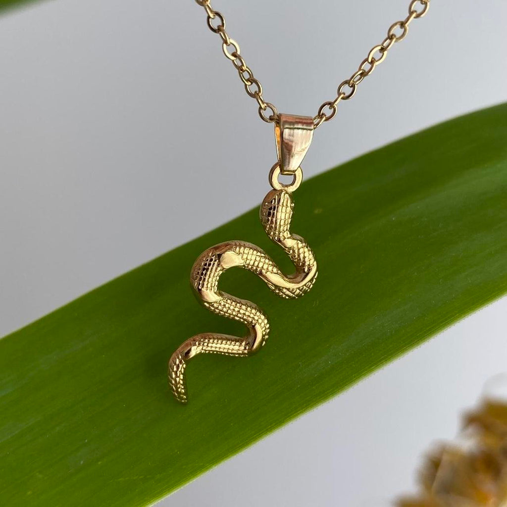 Gold Slithering Snake Pendant Chain Necklace Also