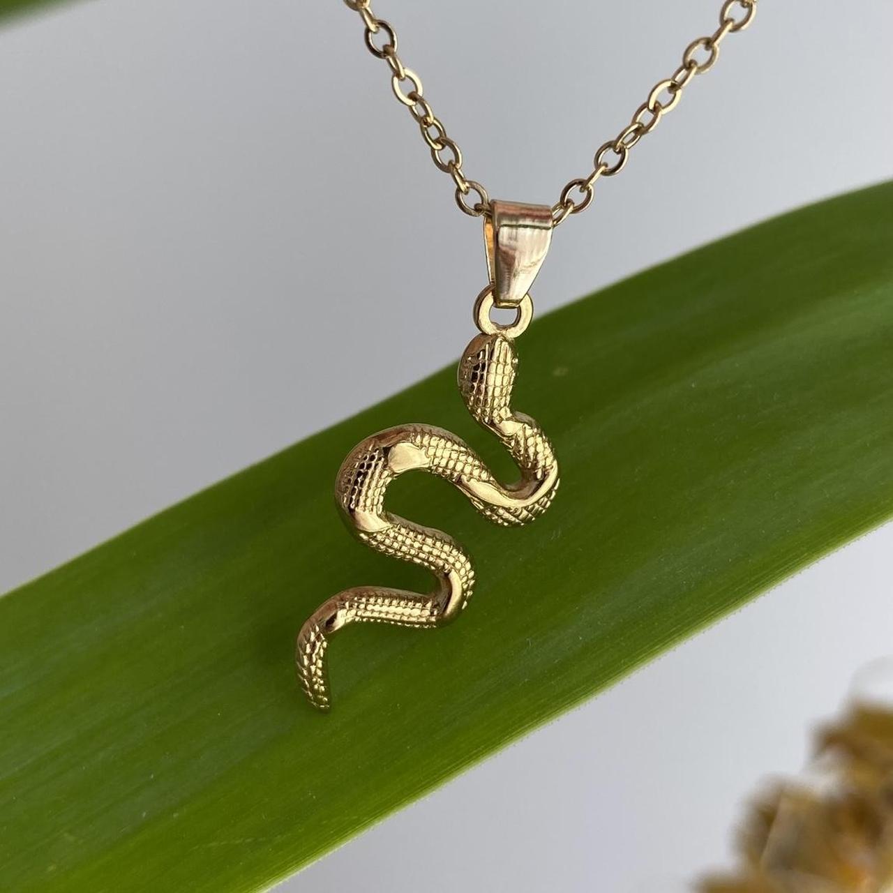 Gold Slithering Snake Pendant Chain Necklace Also