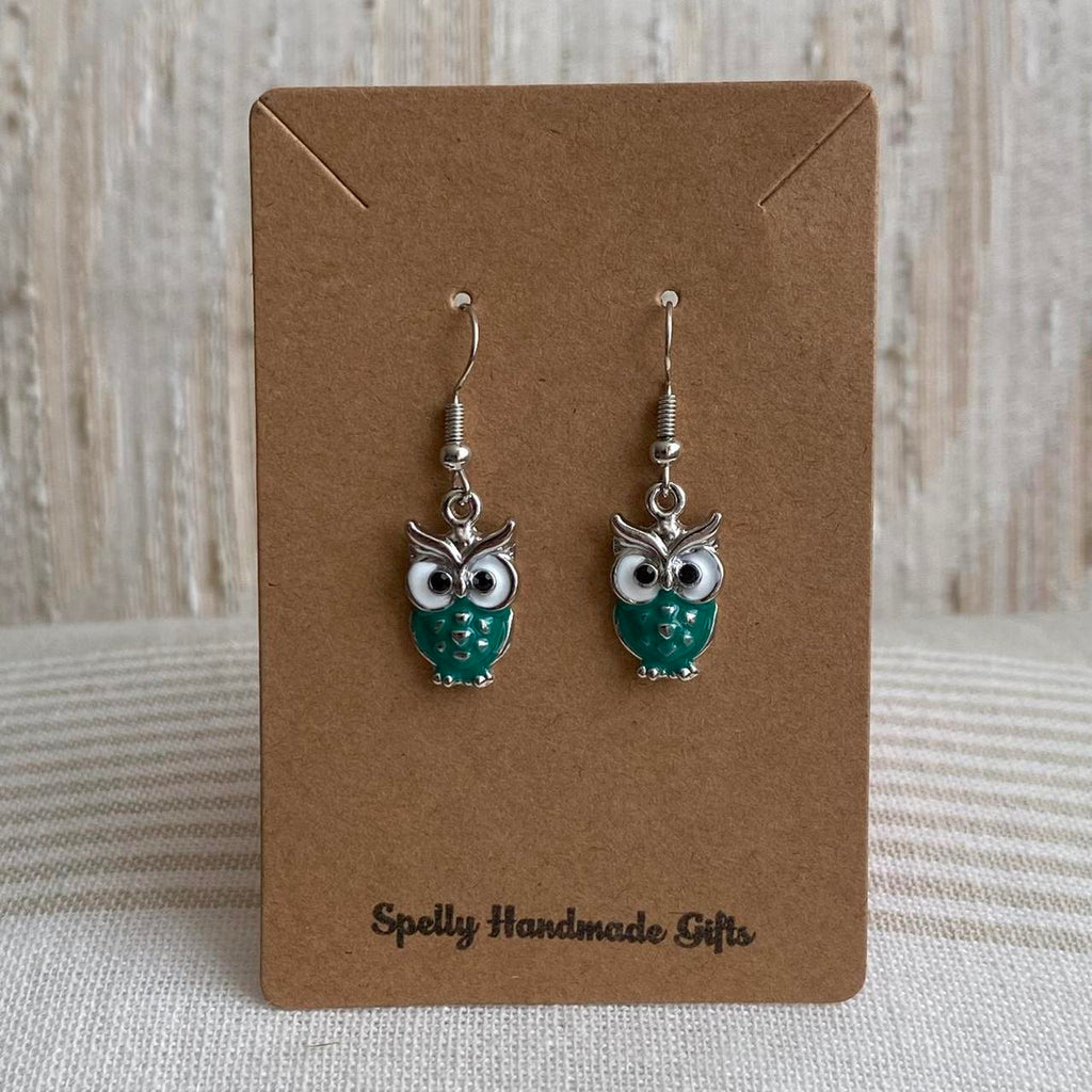 Blue Turquoise Owl Dangle Earrings With Silver - Image 3