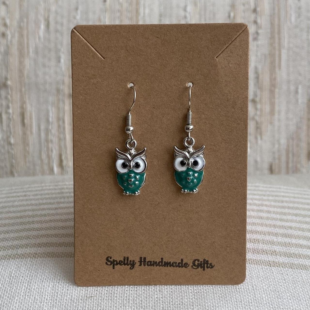 Blue Turquoise Owl Dangle Earrings With Silver - Image 3