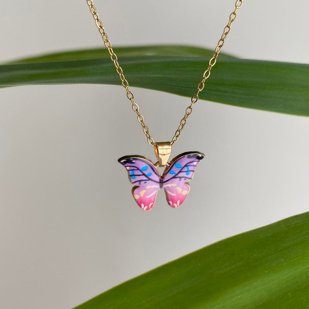 Pink And Purple Ombr Butterfly Enamel Pendant Chain - Image 3
