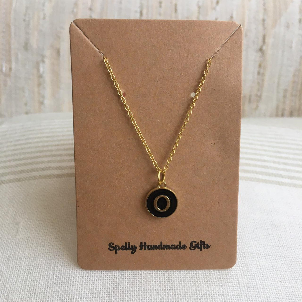 Letter O Initial Black Enamel Pendant Chain - Image 3