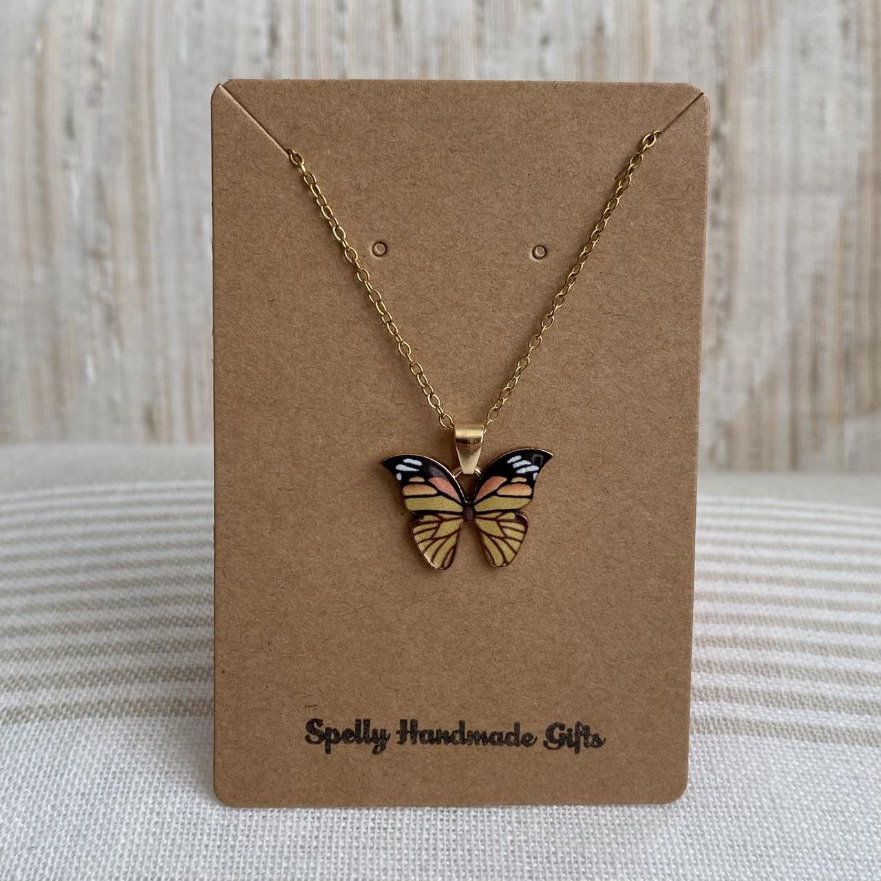 Orange Monarch Butterfly Enamel Pendant Chain - Image 4