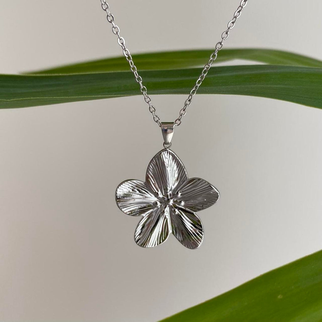 Large Silver Flower Pendant Chain Necklace Also - Image 3