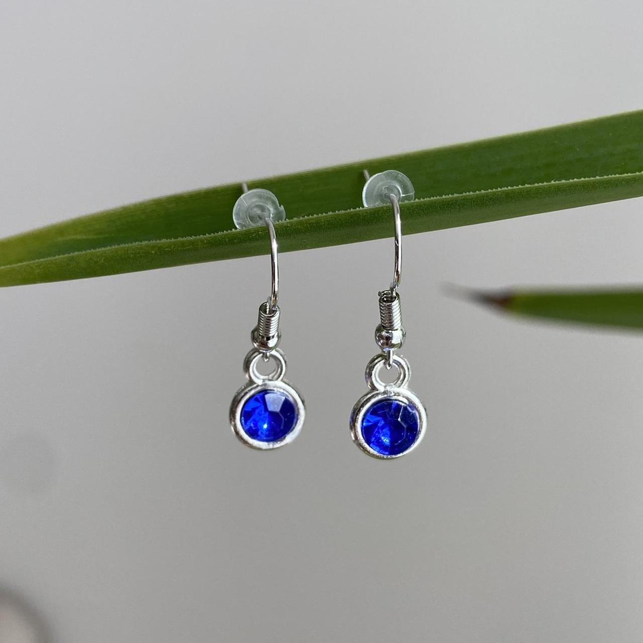 Deep Blue Gem Dangle Earrings Silver Accents