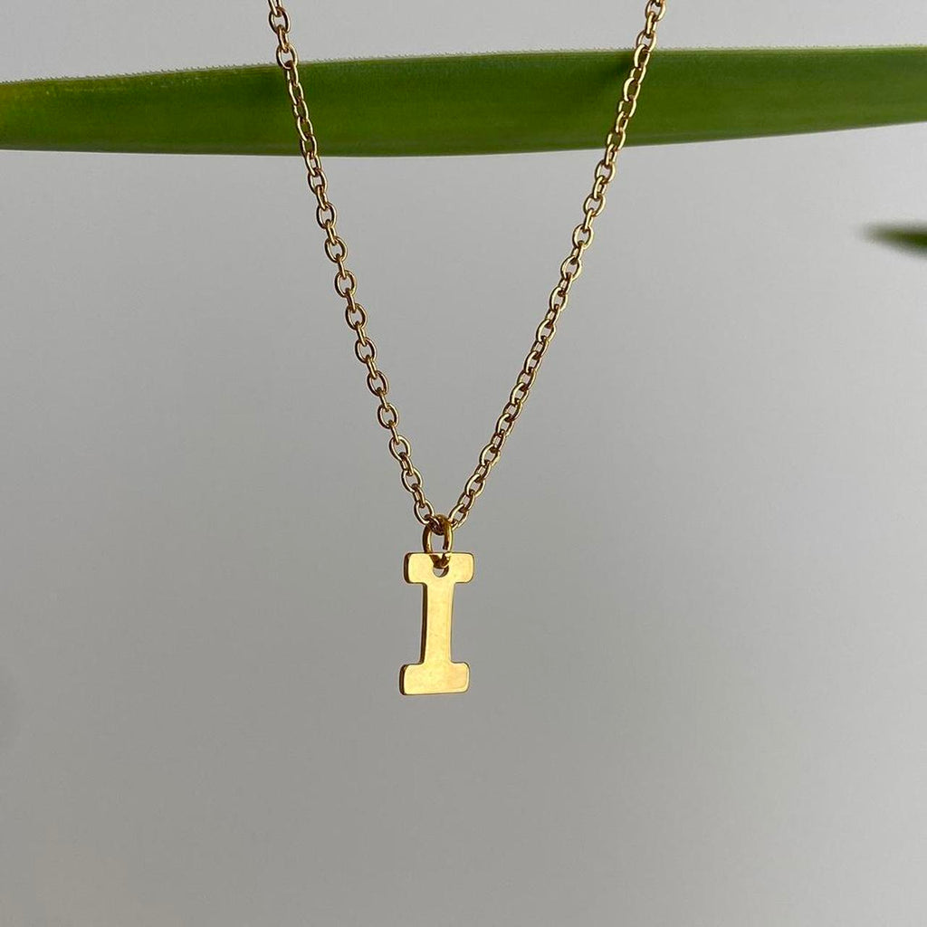 Gold Letter I Initial Pendant Chain Necklace 18