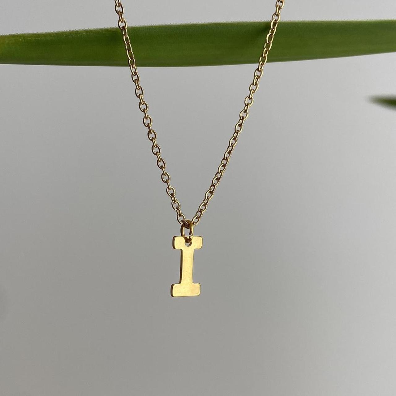 Gold Letter I Initial Pendant Chain Necklace 18