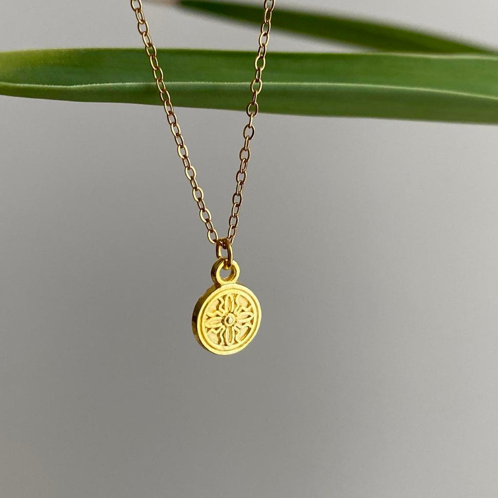 Gold Flower Cross Circle Pendant Chain Necklace - Image 3