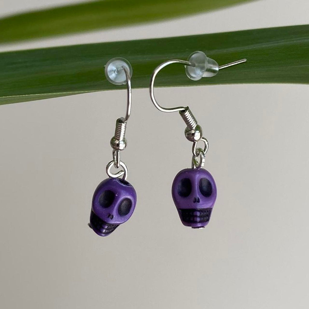Cinco De Mayo Purple And Black Skull Dangle Earrings