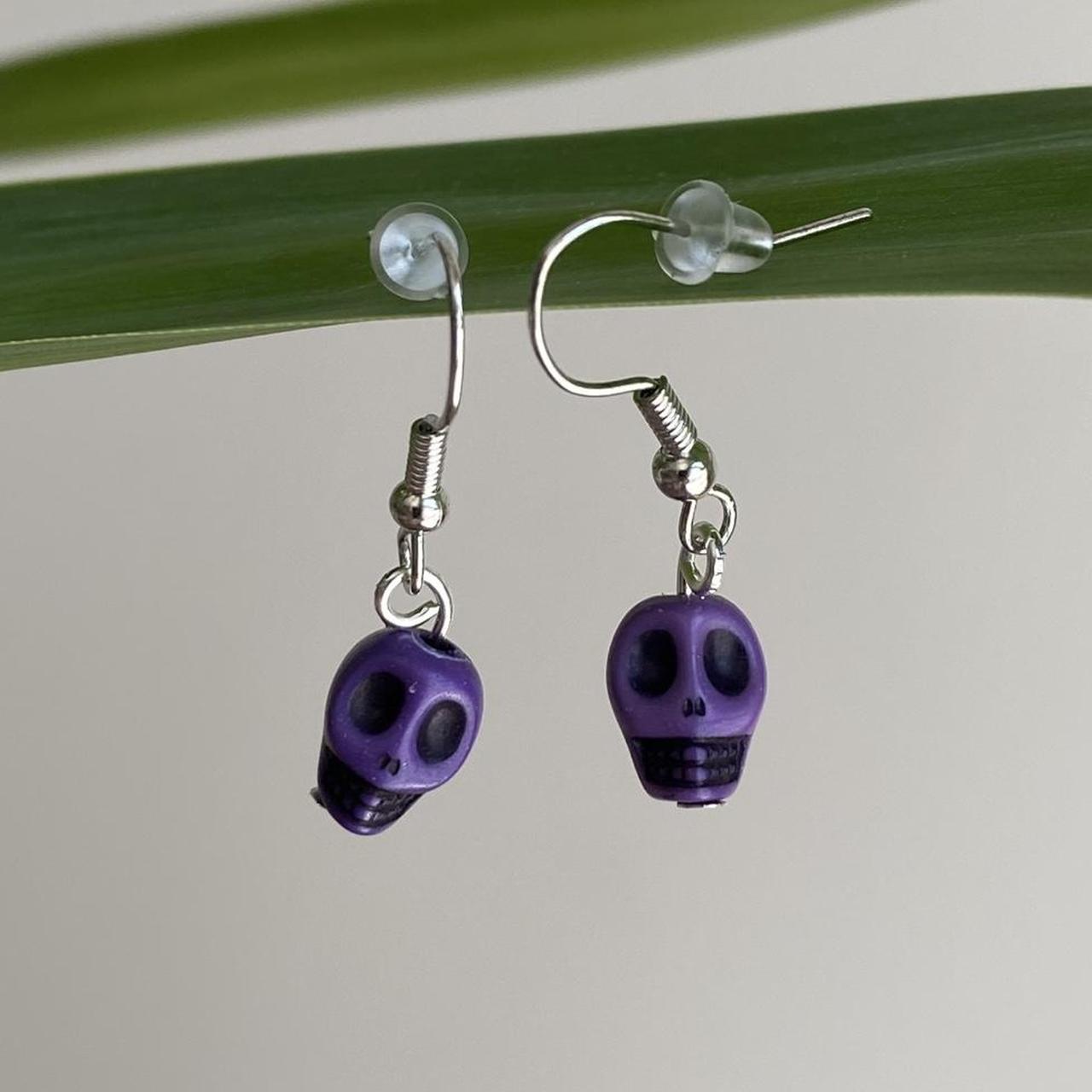 Cinco De Mayo Purple And Black Skull Dangle Earrings