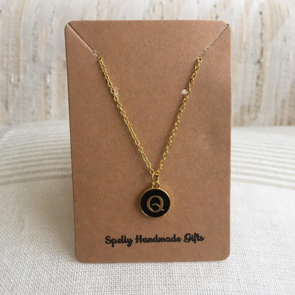 Letter Q Initial Black Enamel Pendant Chain - Image 3