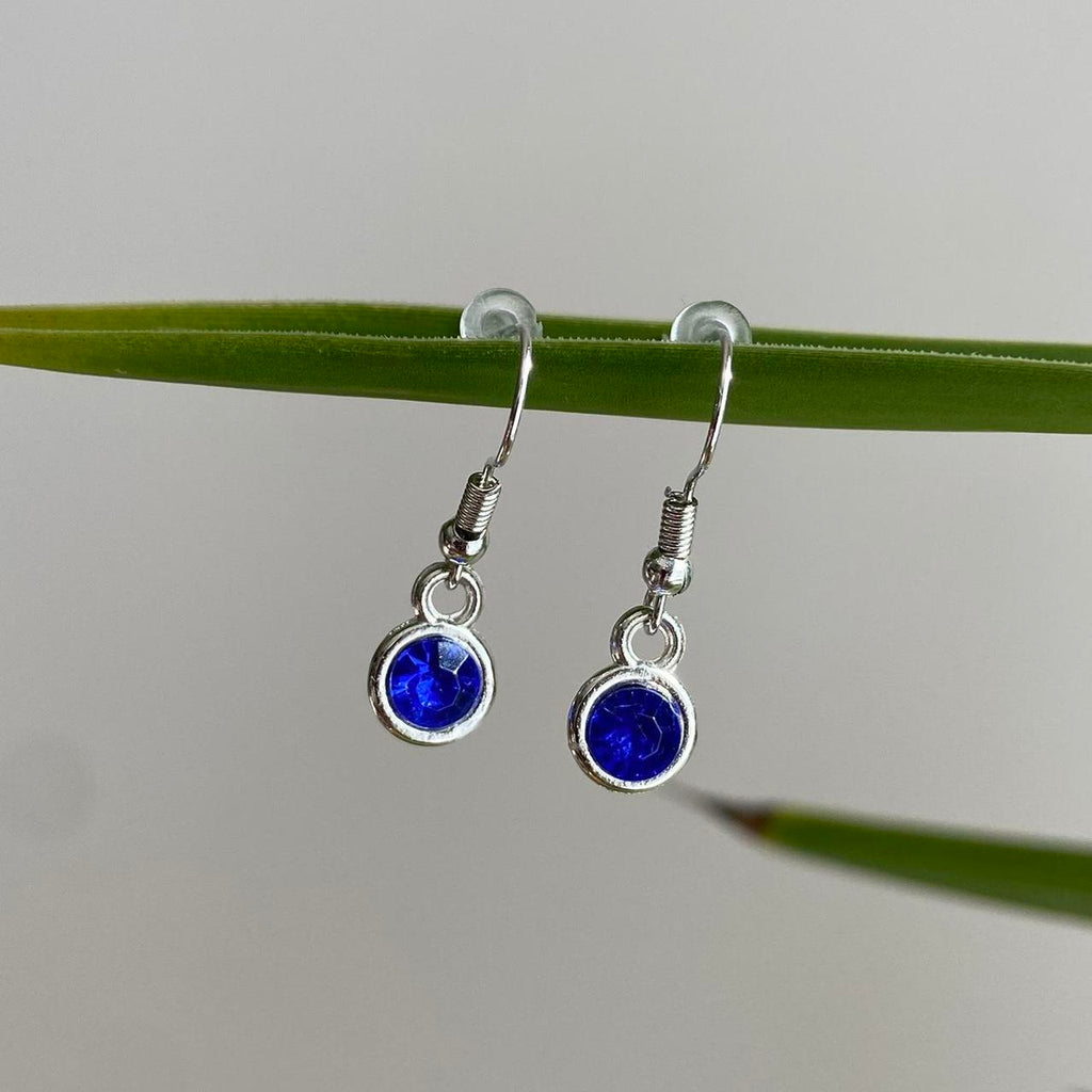 Deep Blue Gem Dangle Earrings Silver Accents - Image 5