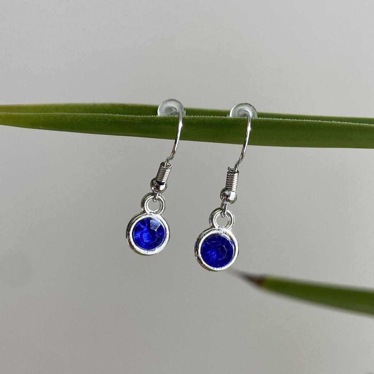 Deep Blue Gem Dangle Earrings Silver Accents - Image 5