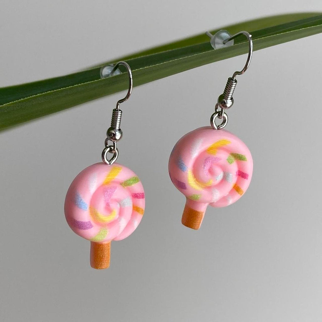 Light Pink Swirly Lollipop Dangle Earrings With