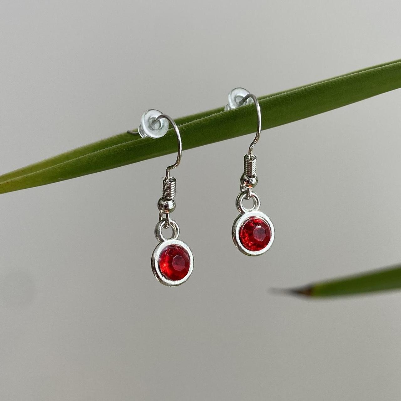 Ruby Red Gem Dangle Earrings Silver Accents Hand - Image 3