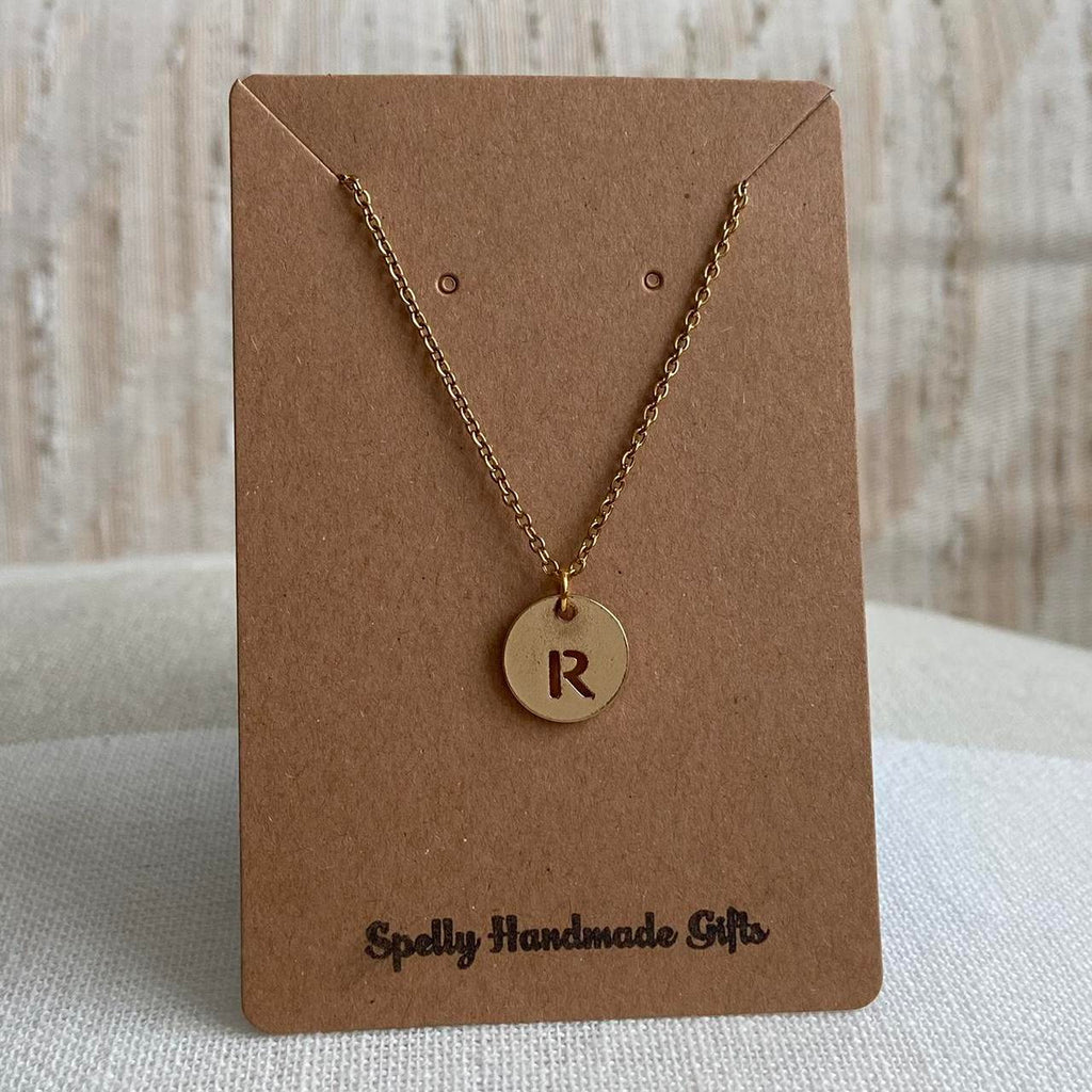 Circle Stamped Gold Letter R Initial Pendant Chain - Image 4