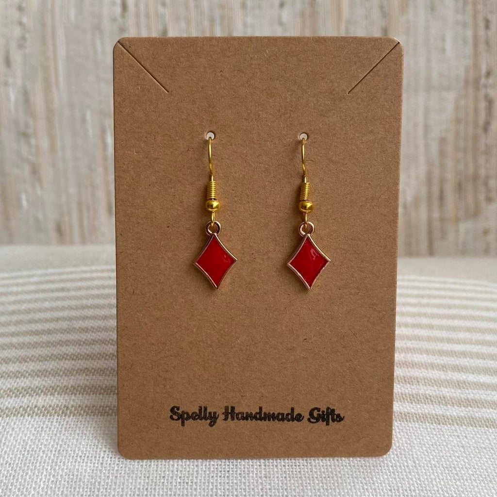 Red Diamonds Symbol Dangle Earrings With Gold - Image 4