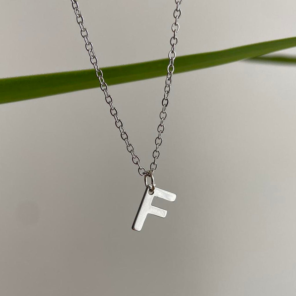 Silver Letter F Initial Pendant Chain Necklace