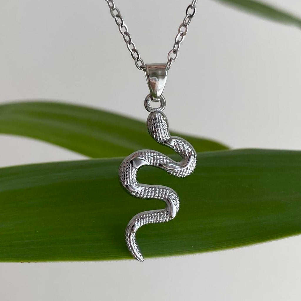 Silver Slithering Snake Pendant Chain Necklace