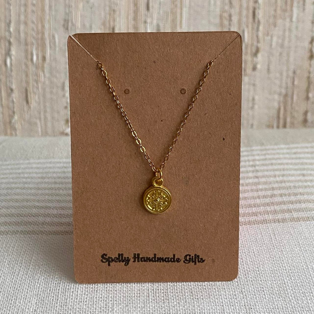 Gold Flower Cross Circle Pendant Chain Necklace - Image 4