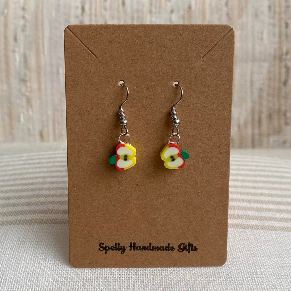 Red Sliced Apple Fruit Polymer Clay Dangle Earrings - Image 4