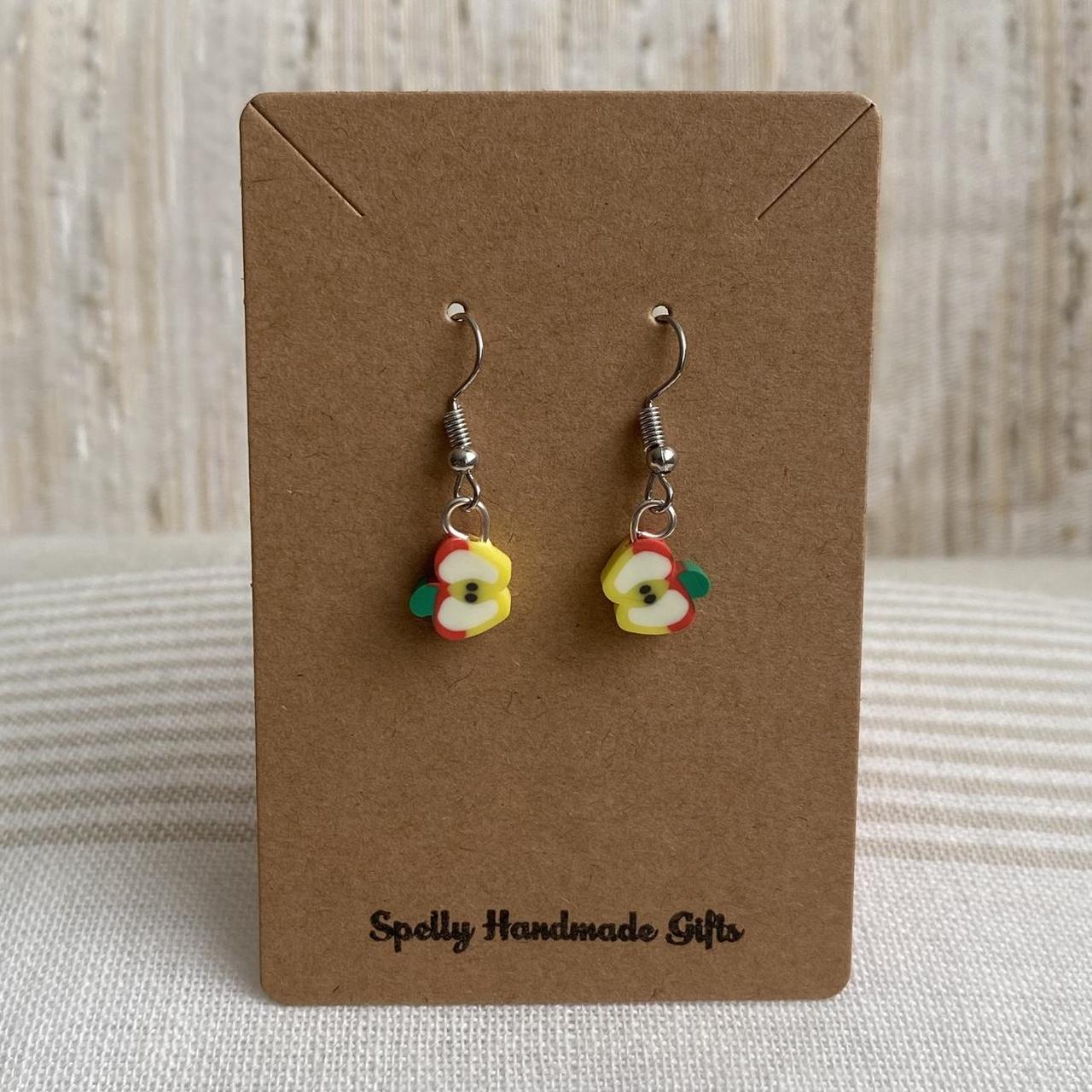 Red Sliced Apple Fruit Polymer Clay Dangle Earrings - Image 4