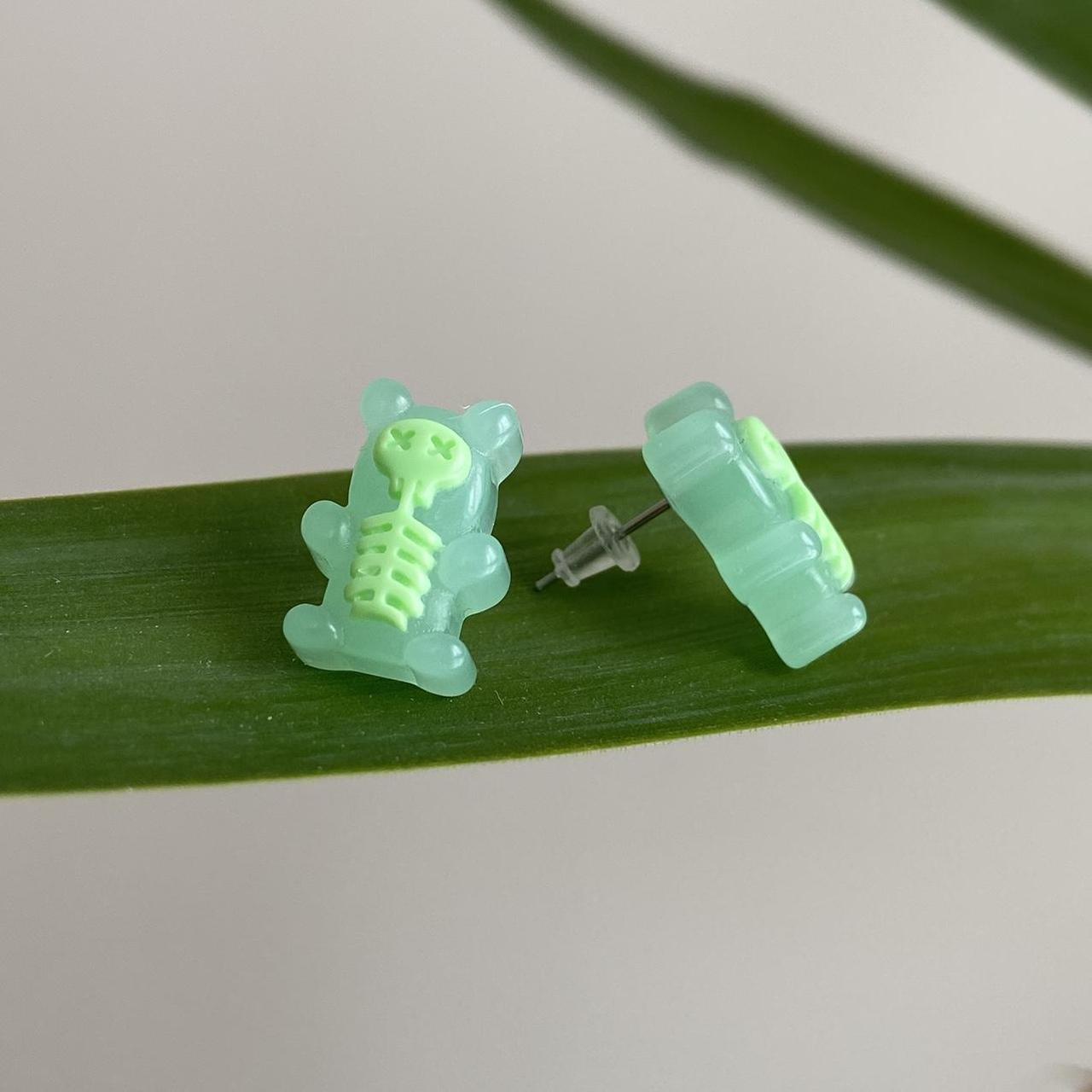 Green Skeleton Gummy Bear X Ray Stud Earrings - Image 3