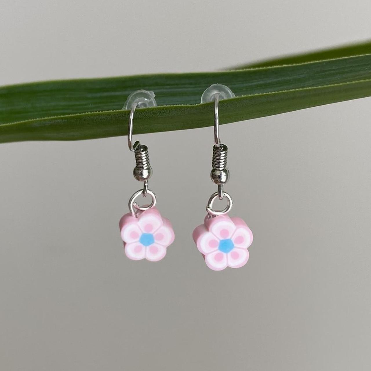 Light Pink Tropical Flower Polymer Clay Dangle - Image 3