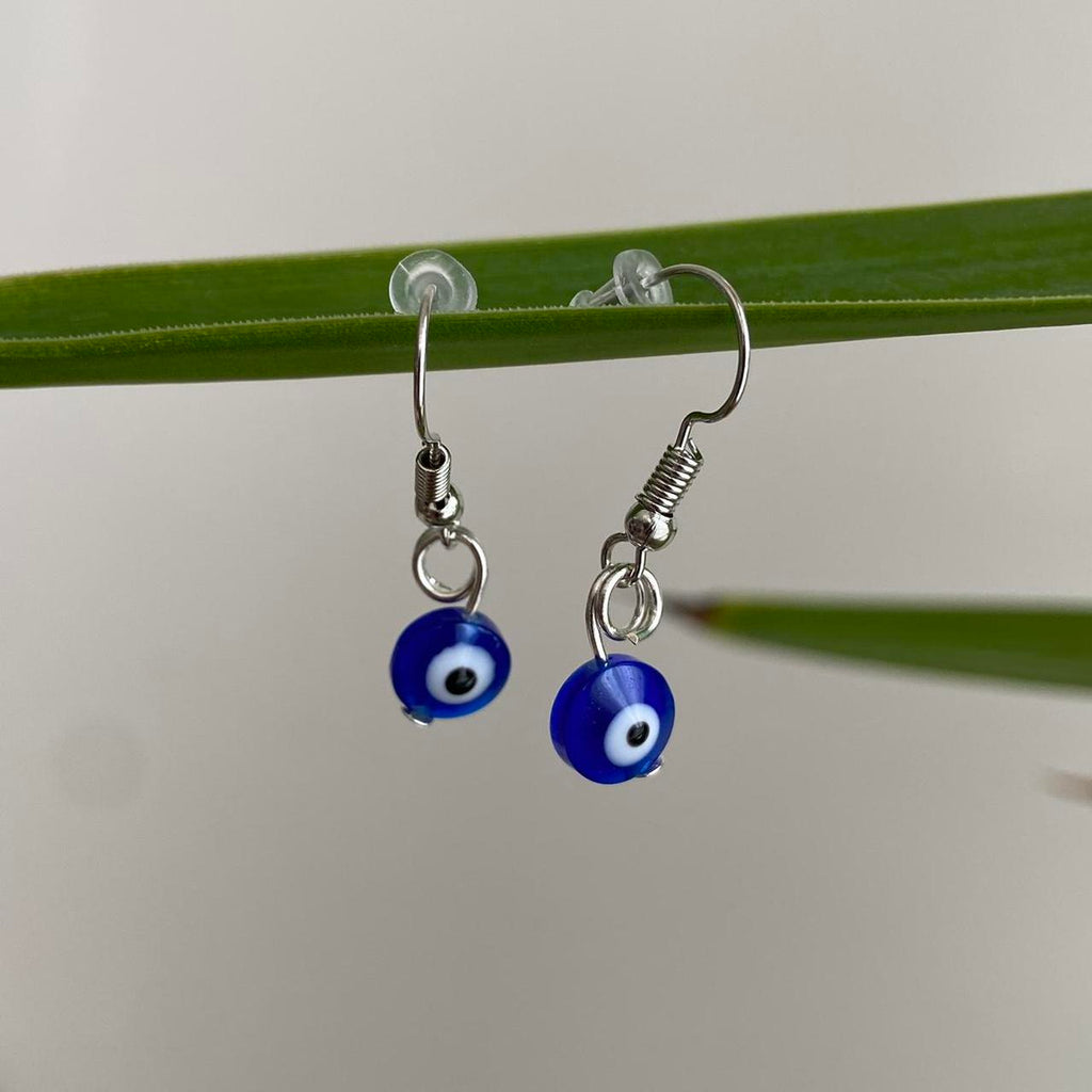Blue Evil Eye Of Protection Dangle Earrings Silver