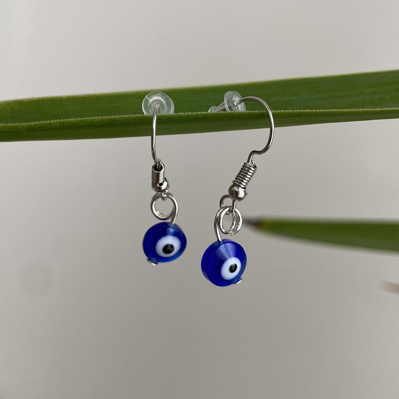 Blue Evil Eye Of Protection Dangle Earrings Silver
