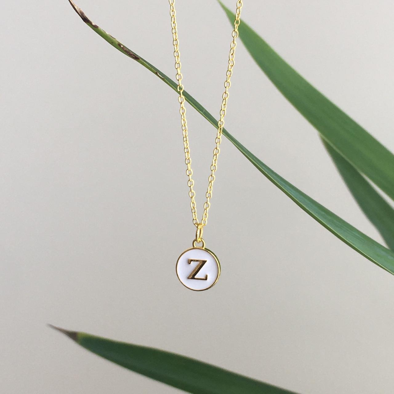 Letter Z Initial White Enamel Pendant Chain Necklace