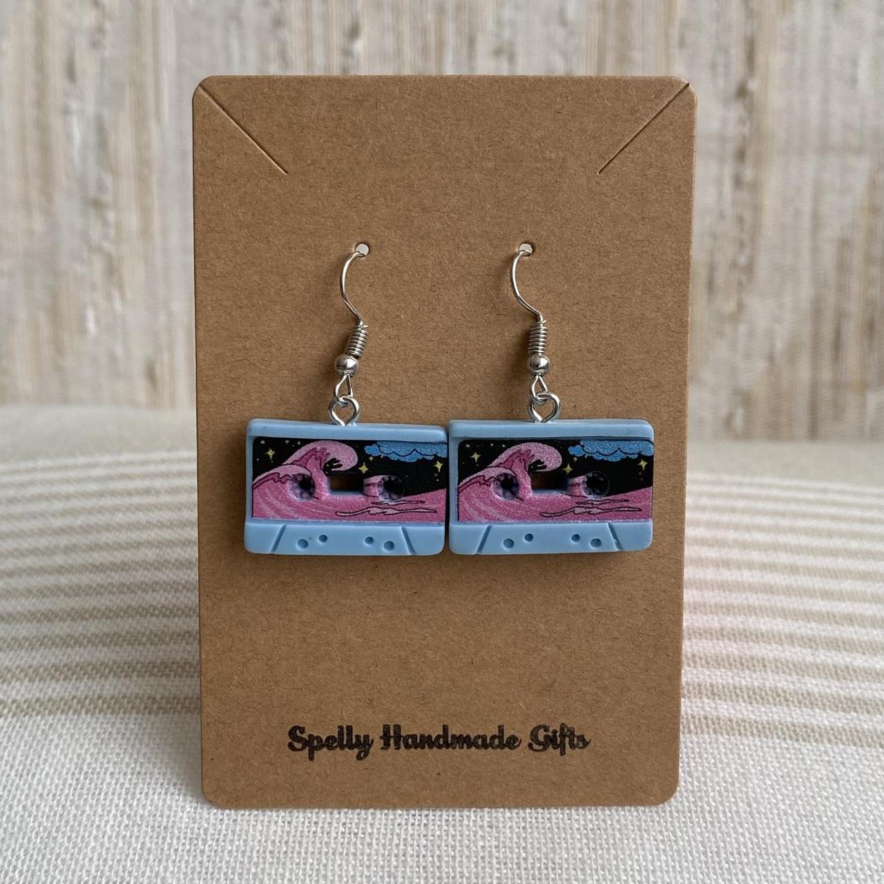 Blue Vintage Music Cassette Tape Dangle Earrings - Image 4