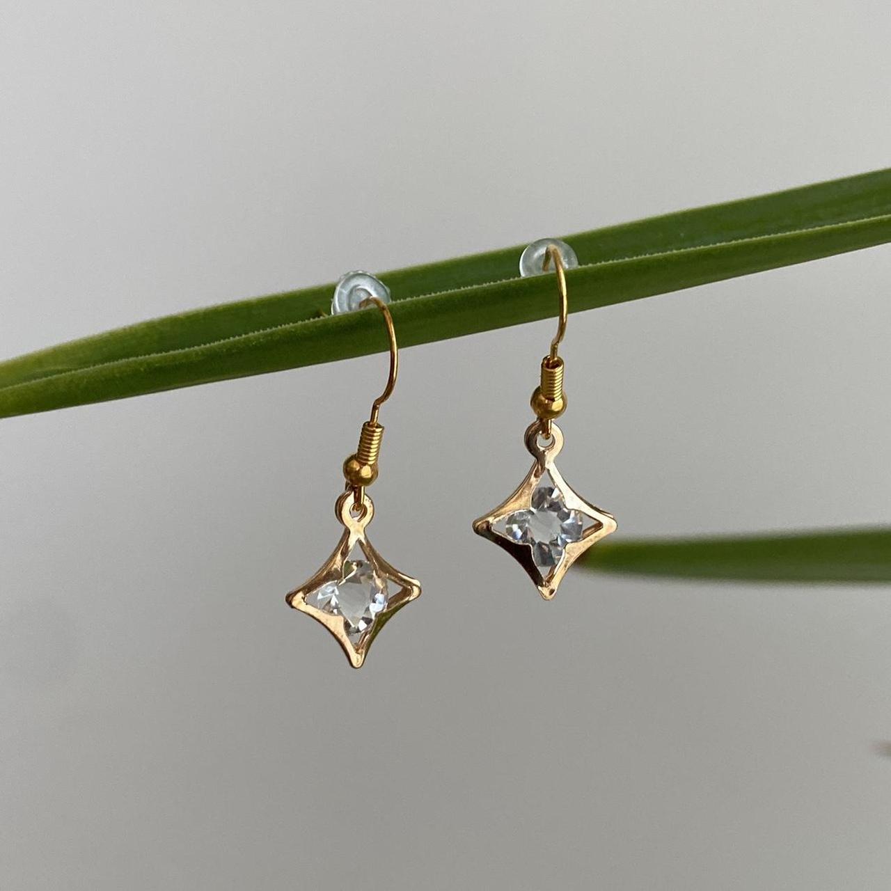 Diamond Gold Dangle Earrings Hand Made Pendant - Image 3