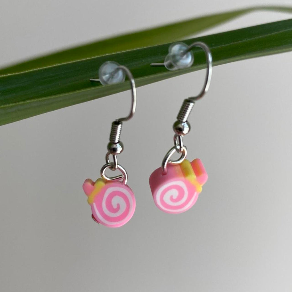 Pink Swirl Candy Disc Polymer Clay Dangle Earrings