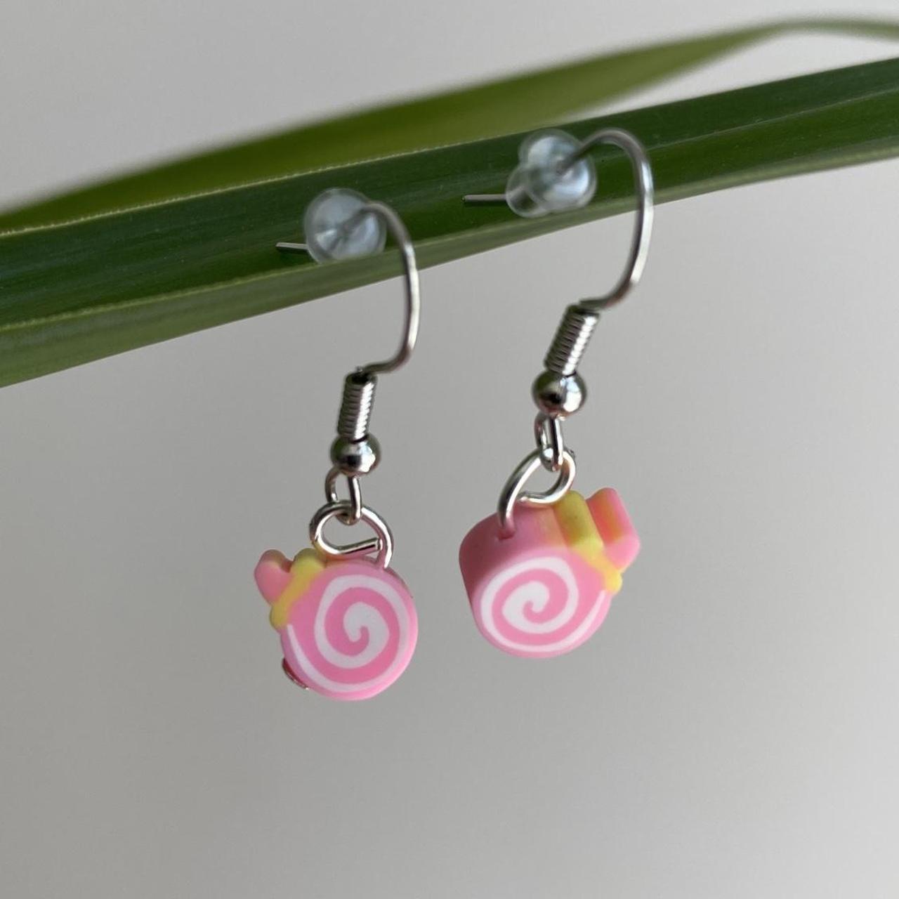 Pink Swirl Candy Disc Polymer Clay Dangle Earrings