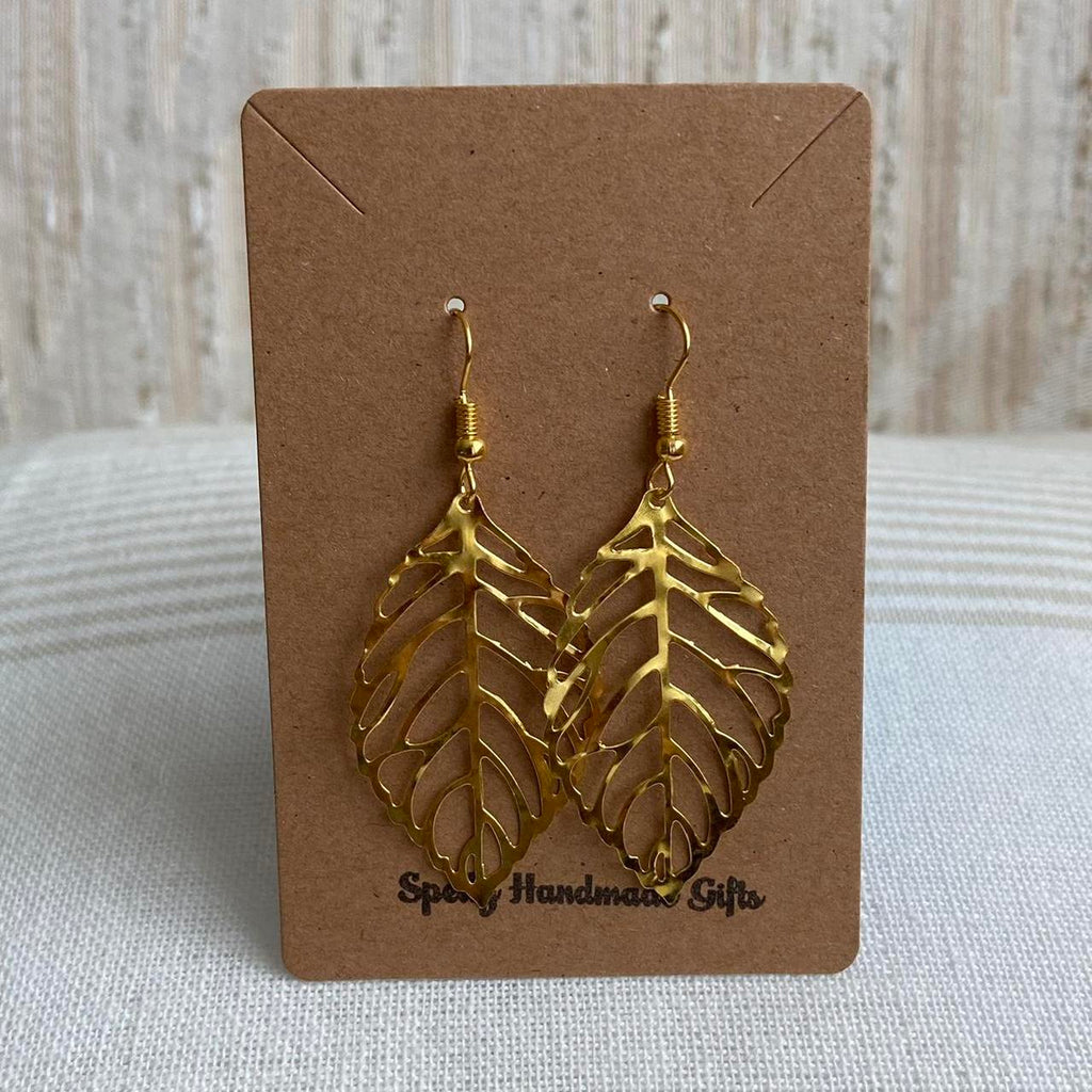 Large Gold Leaf Dangle Earrings 3 Sizes - Image 5
