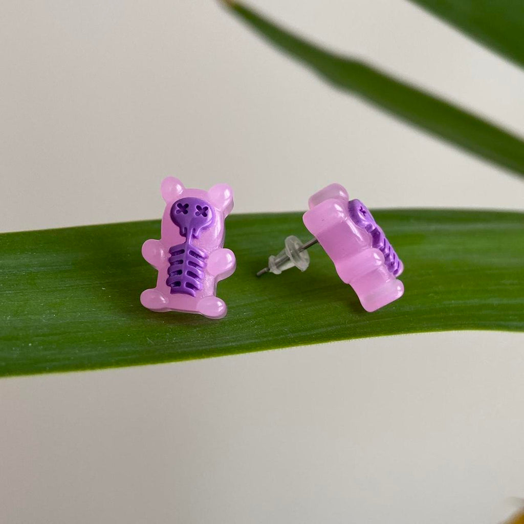 Purple Skeleton Gummy Bear X Ray Stud Earrings - Image 2