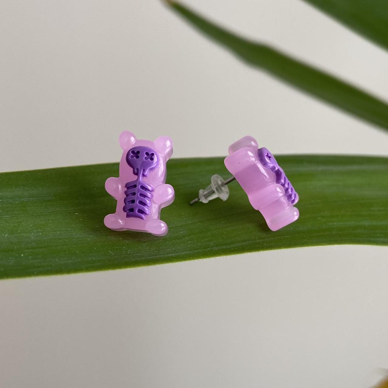 Purple Skeleton Gummy Bear X Ray Stud Earrings - Image 2