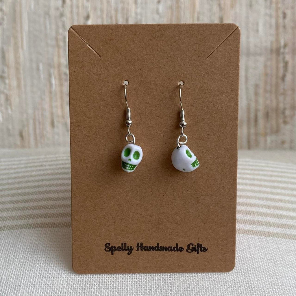 Cinco De Mayo White And Green Skull Dangle Earrings - Image 3