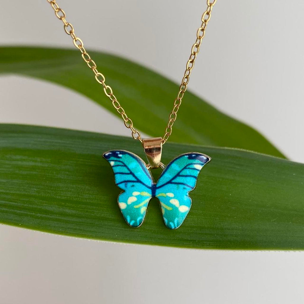 Blue Turquoise Butterfly Enamel Pendant Chain - Image 2