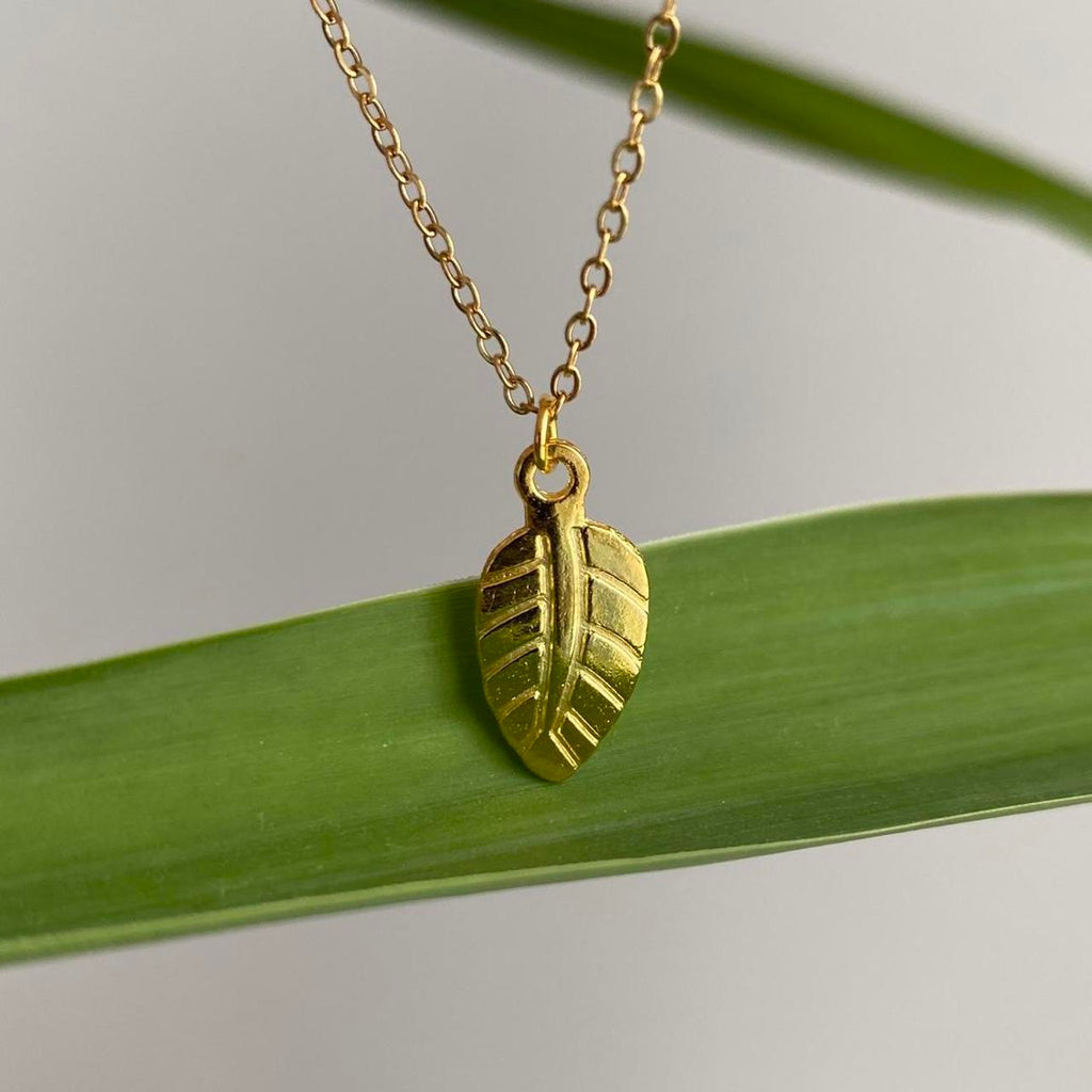 Gold Leaf Pendant Chain Necklace 18 Karat Gold