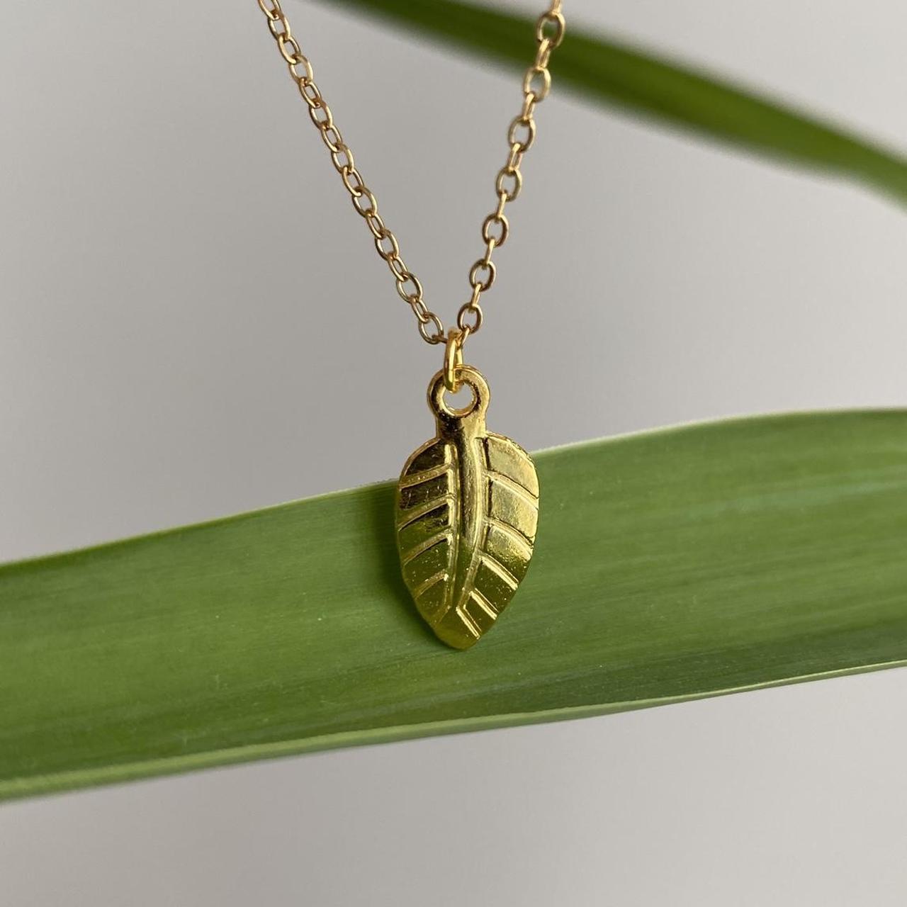 Gold Leaf Pendant Chain Necklace 18 Karat Gold