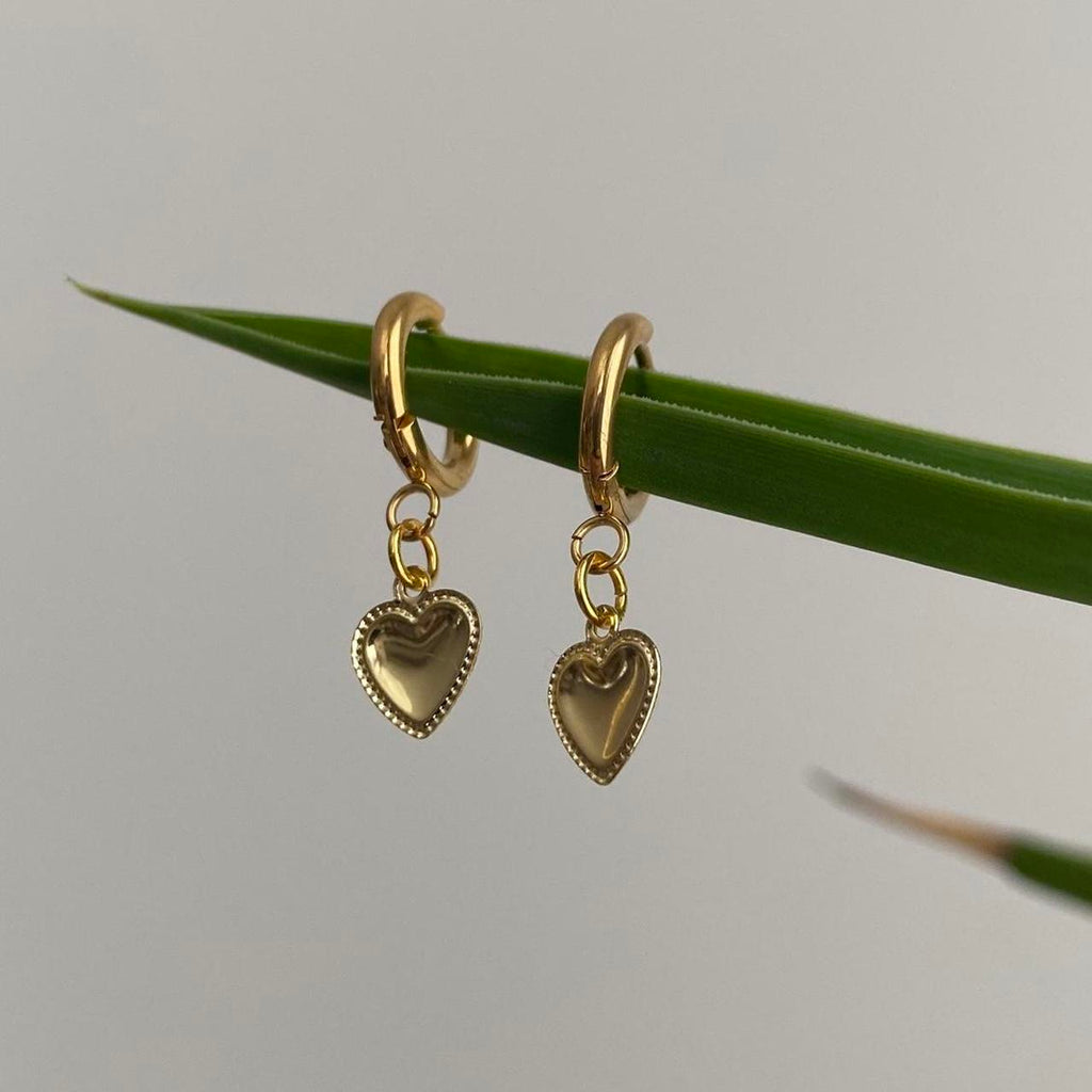 Petite Gold Heart Dangle Hoop Earrings Also - Image 4
