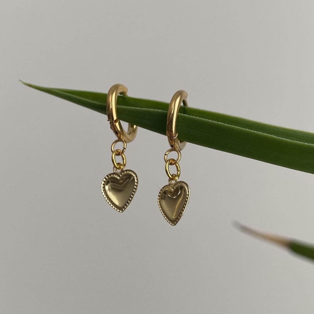 Petite Gold Heart Dangle Hoop Earrings Also - Image 4