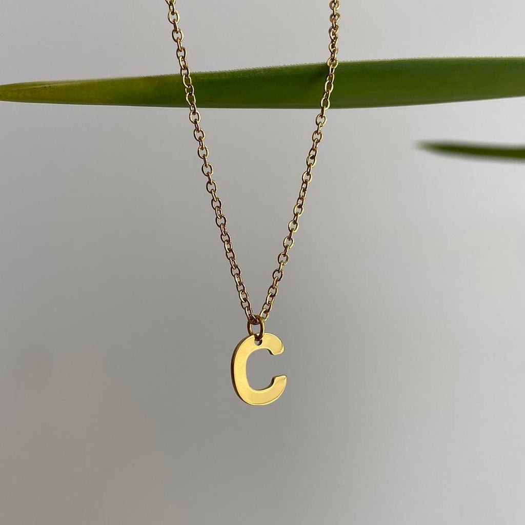 Gold Letter C Initial Pendant Chain Necklace 18