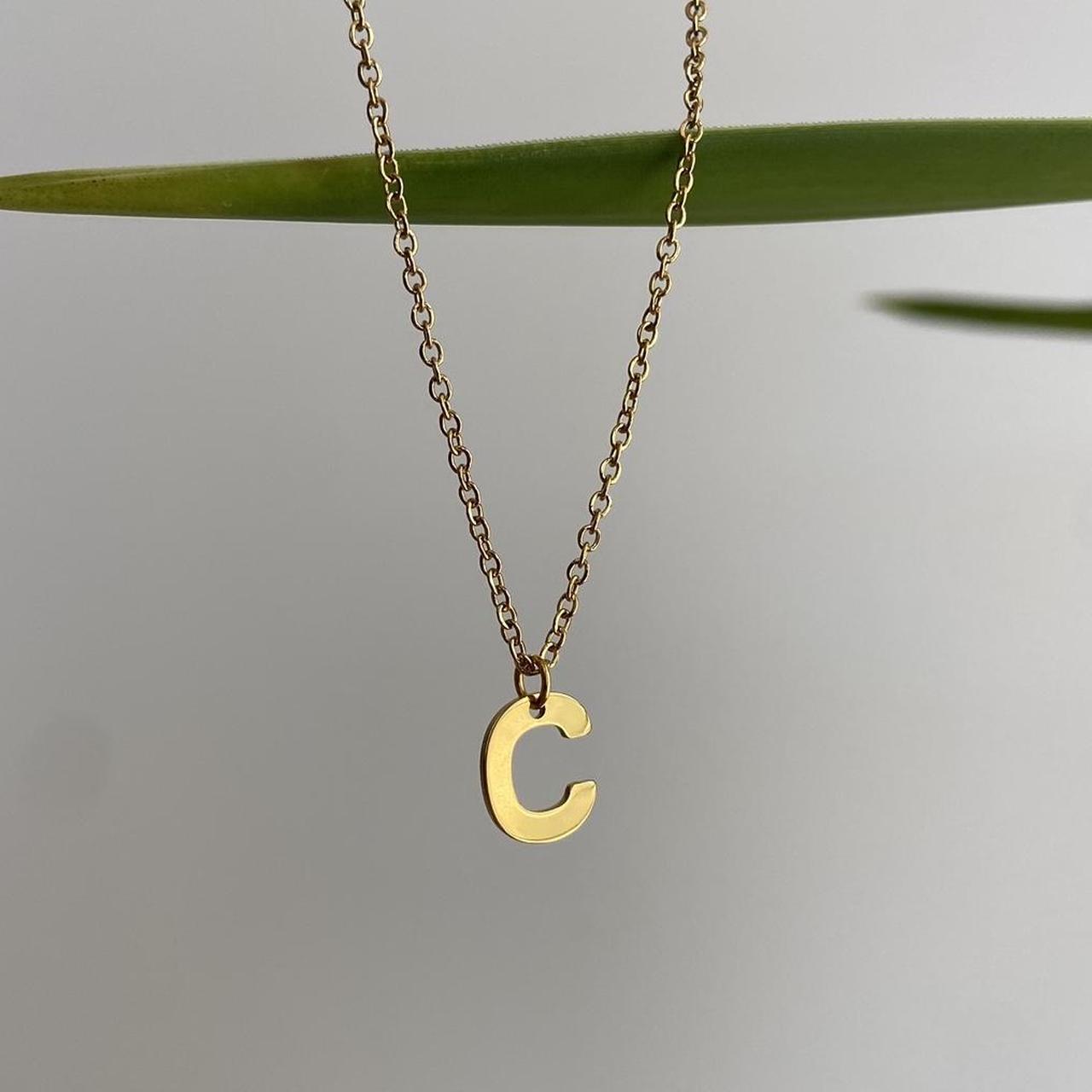 Gold Letter C Initial Pendant Chain Necklace 18