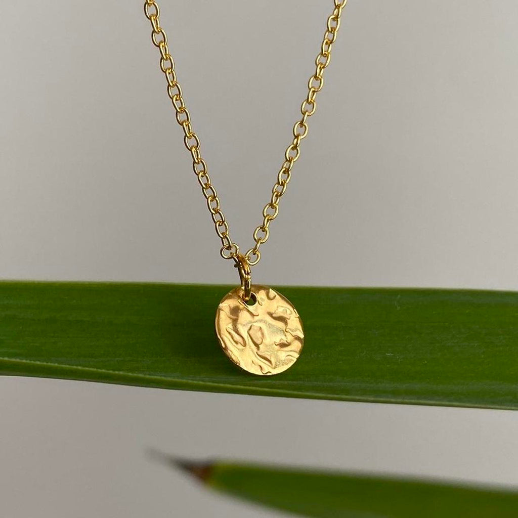 Small Gold Hammered Circle Pendant Chain